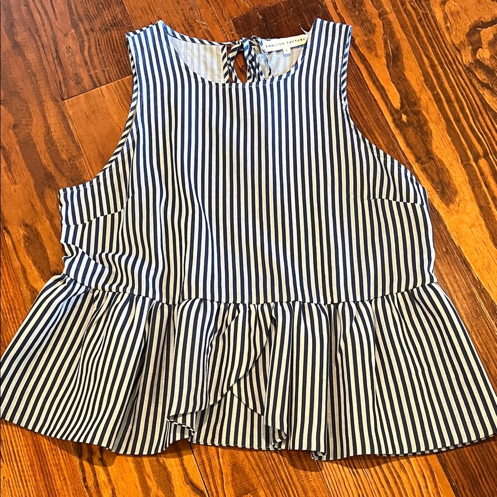 English Factory Striped Sleeveless Peplum Top